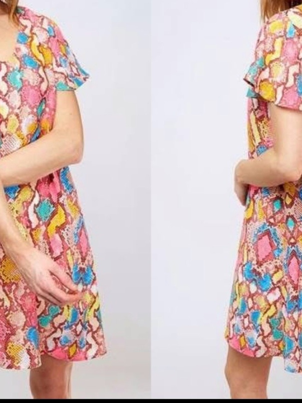 Peach Love California Pink Multi-Color Short Flutter Sleeve Shift Dress